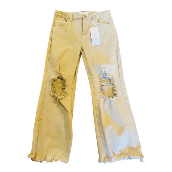 NWT Risen Distressed Sand High Rise Cropped Denim Jeans Size 31 - Picture 3 of 10